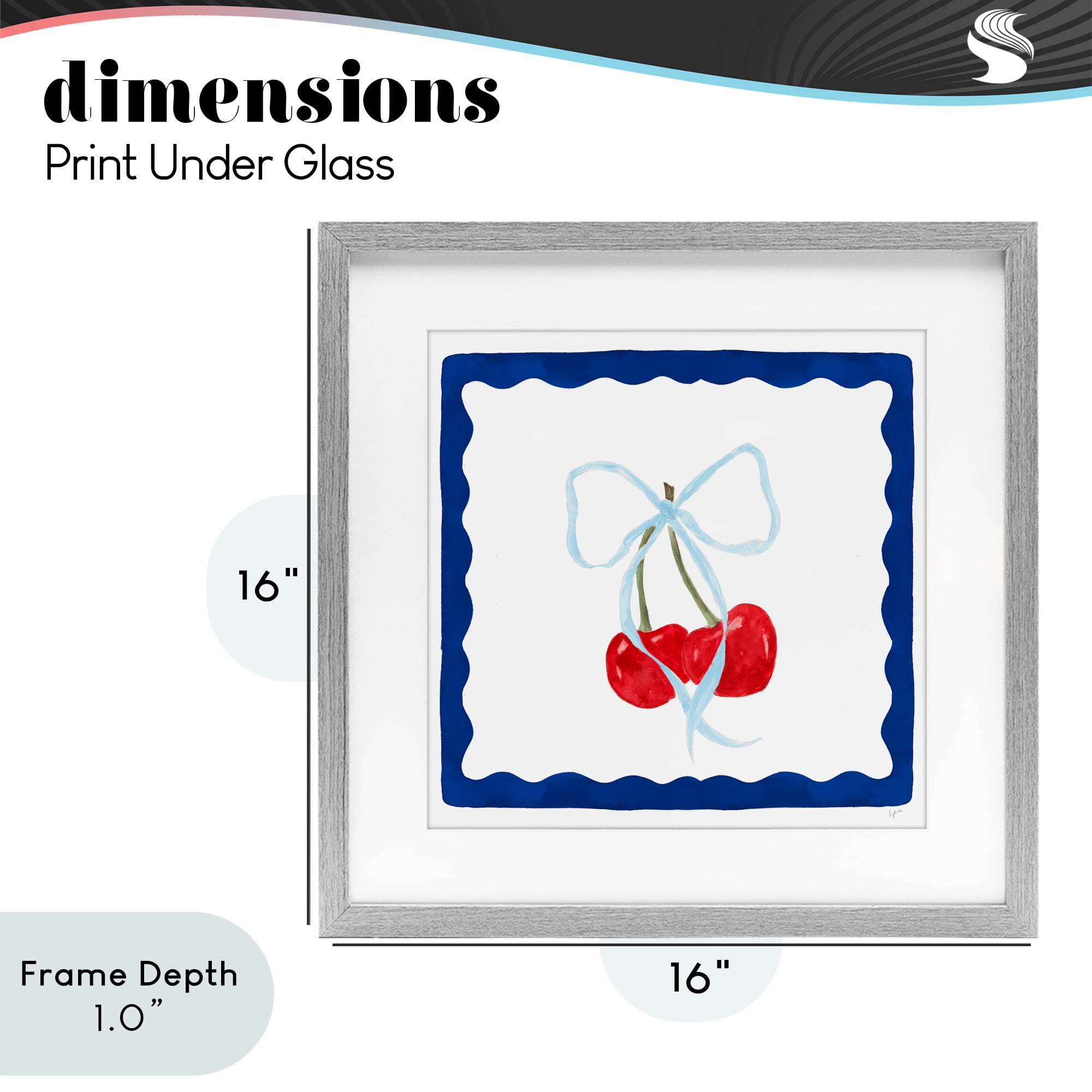 Stupell Industries Summer Bordered Cherries Gray Framed Print Under Glass, design by Lucille Price