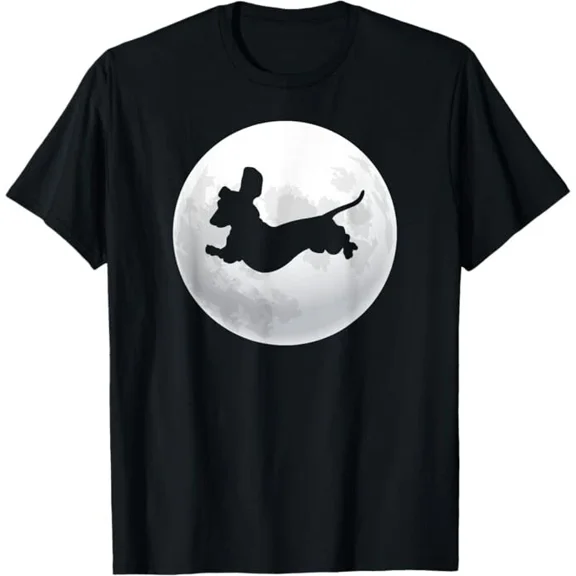 Dachshund Dog Silhouette Retro Moon Gift T-Shirt