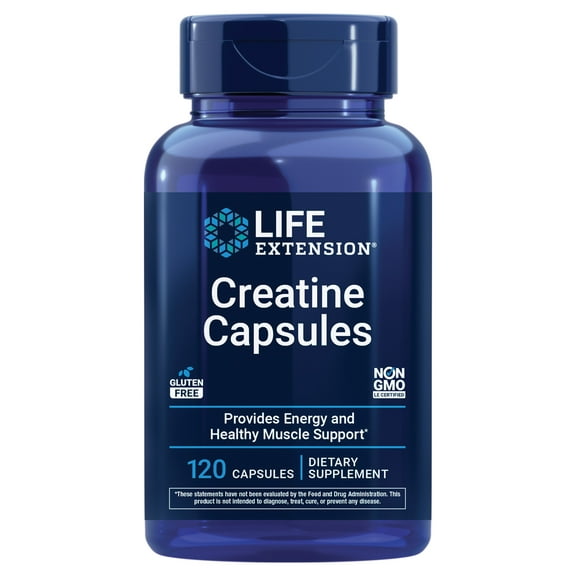 Life Extension® Creatine Capsules, 1000 mg, creatine monohydrate, muscle, endurance, energy metabolism, 120 capsules