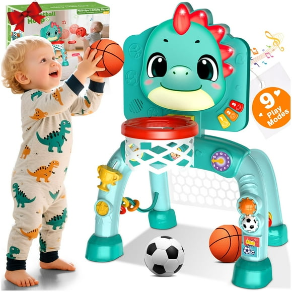 Zerhunt Toddler Sports Activity Toys: Motor Skills Development Energy Release by Mini Basketball & Soccer with Music & Light for Indoor Ou