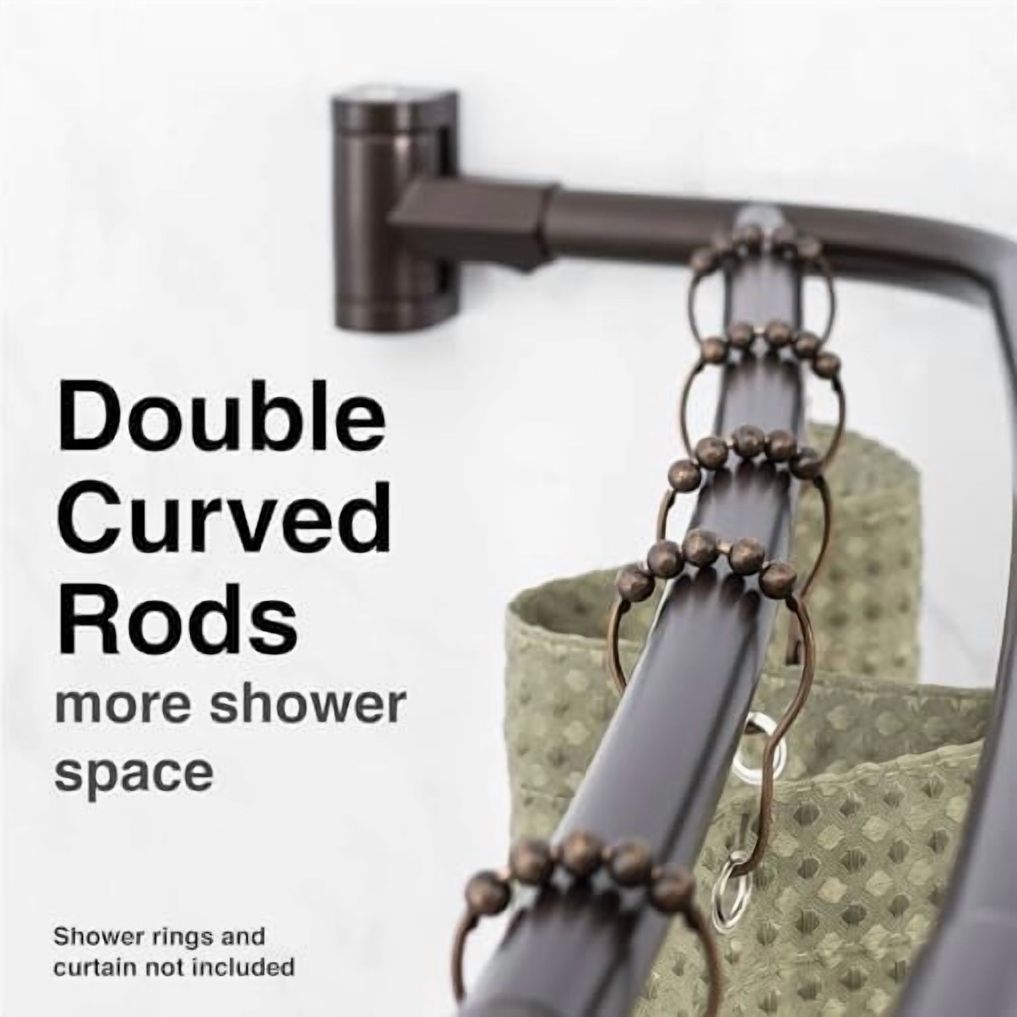 Double Curved Shower Rod, Metal Construction, Adjustable Between 44 to 70 Inches, Aluminum Rods and Zinc Mounting Hardware, Quality Modern Bathware, Oil Rubbed Bronze Finish