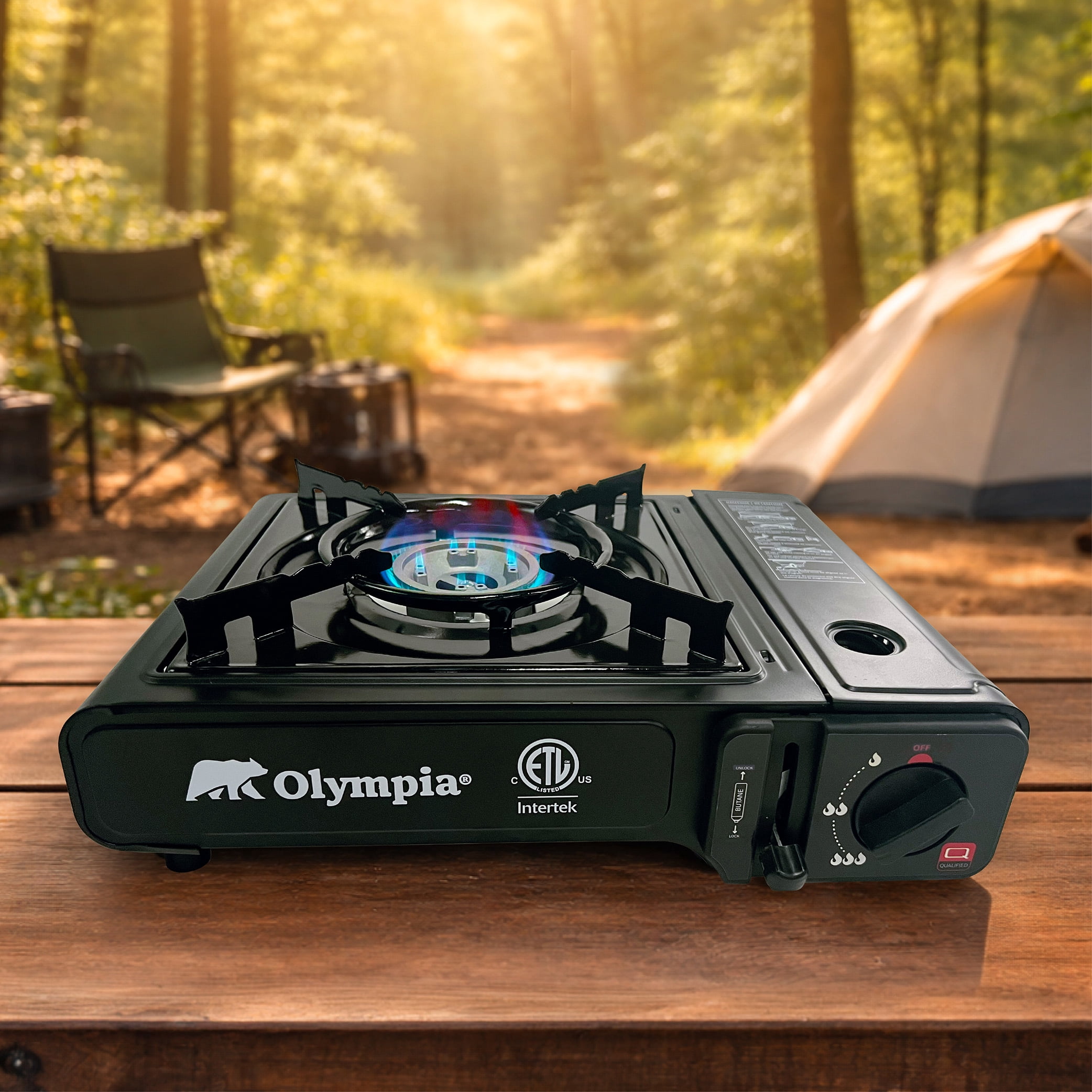 Olympia Portable Butane Camp Stove with Piezo Ignition and 7,000 BTU Output