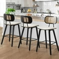 thumbnail image 5 of WOOW DEPOT PU Bar Stools 26" Counter Height w/ Rattan Back Set of 1, Modern Black Bent Wood Bartool Leather Upholstered Chair for Kitchen Pub Island Dining Room, 5 of 9