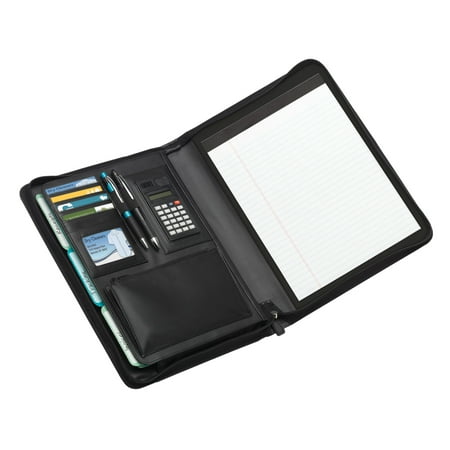 Office Depot® Brand Leather Padfolio, Zipper Closure, Black
