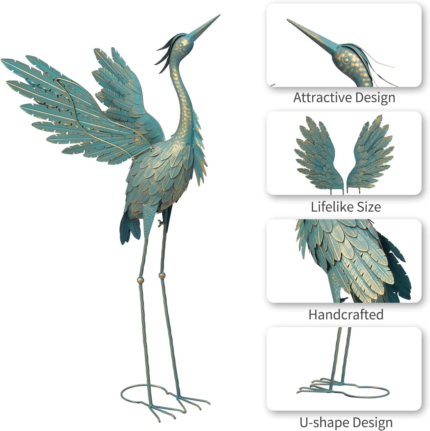 Metal Crane Garden Statue Decor, Bird Garden Sculpture & Statues, Outdoor Decoration for Yard Patio Lawn Backyard Pool, 37-42 inch Set of 2