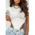 thumbnail image 1 of Women's White Ribbed Knit High Cut Short Sleeve Bodysuit, 1 of 5