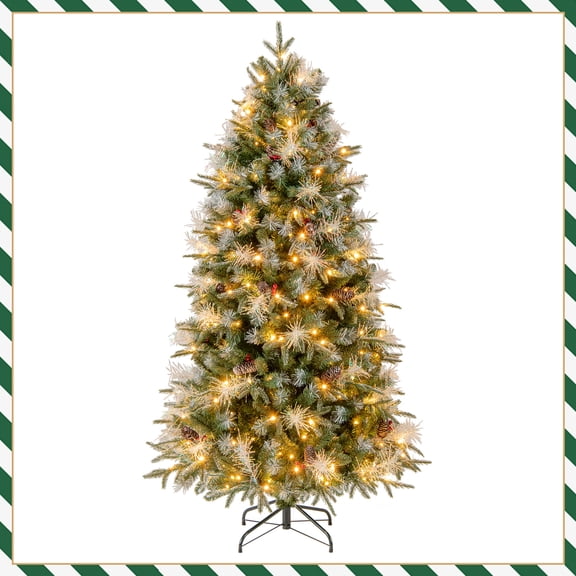 Patiojoy 6 FT Pre-lit Artificial Christmas Tree Hinged Xmas Tree with Pine Cones & Red Berries