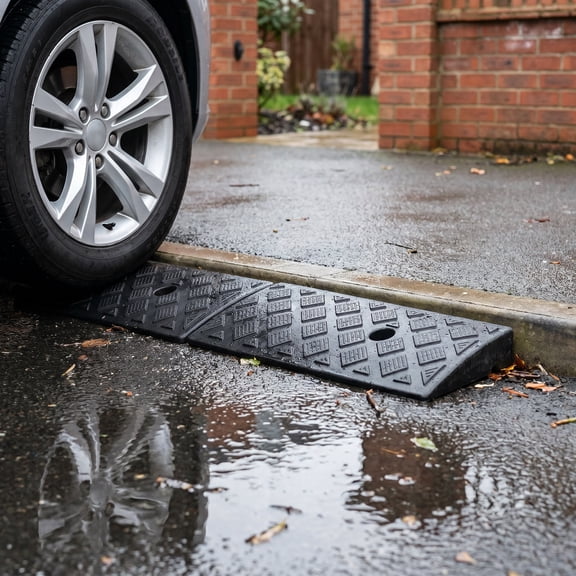 HOOWIFFY 2Pcs Black Rubber Car Ramps for Driveway Heavy Duty Vehicle Wheel Threshold Entry Ramp
