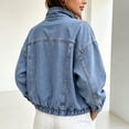 thumbnail image 4 of ClodeEU Women's Collared Zip Up Long Sleeve Cropped Denim Bomber Jacket,Casual Loose Daily Outerwear ,Women's Plus XXL, 4 of 8