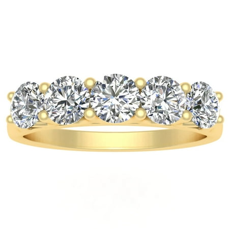 Certified 1.00ctw Diamond Five Stone Wedding Band in 14k Yellow Gold (G-H, I2-I3)