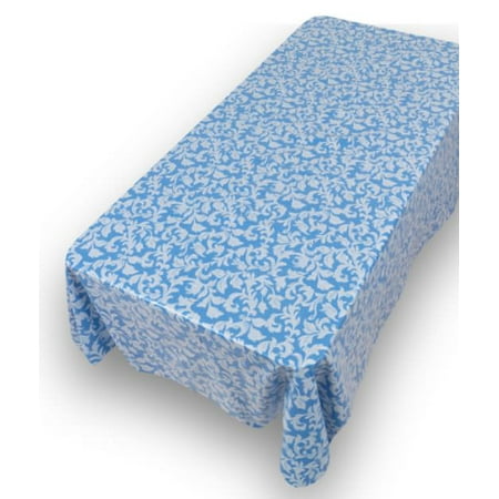 Lenox Royal Scroll - Royal Bath 52 X 90 Vinyl Tablecloth With Flannel Backing, Parttern Name: Damask Scroll, Blue