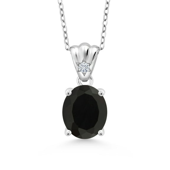 Gem Stone King 925 Sterling Silver Oval Black Onyx and White Moissanite Pendant Necklace for Women (3.04 Cttw, with 18 inch Chain)