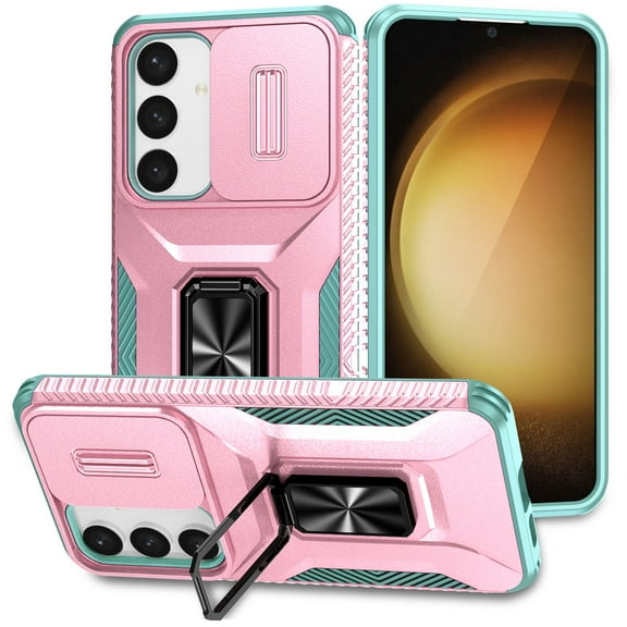 Allytechgroup Rugged Case for Samsung Galaxy A36 5G, [Slide Camera Cover] [360° Rotating Kickstand] [Military Protection] Non-Slip Anti-Fall Anti-Scratch Shockproof Heavy Duty Case - Rosegold