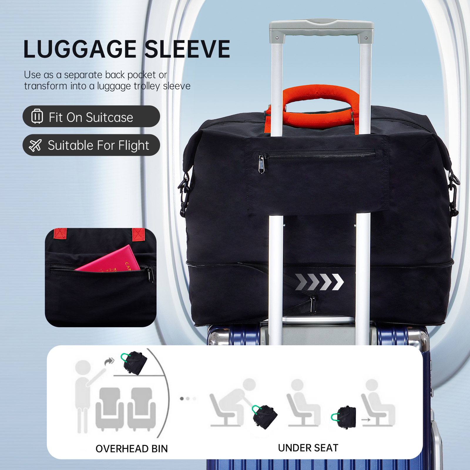 URSOFINE Travel Duffle Bag, Large Capacity Expandable Weekender Bag with Luggage Sleeve, Waterproof Nylon Overnight Bag for Women Men, Gym Bag Hospital Bag with Laptop Pocket
