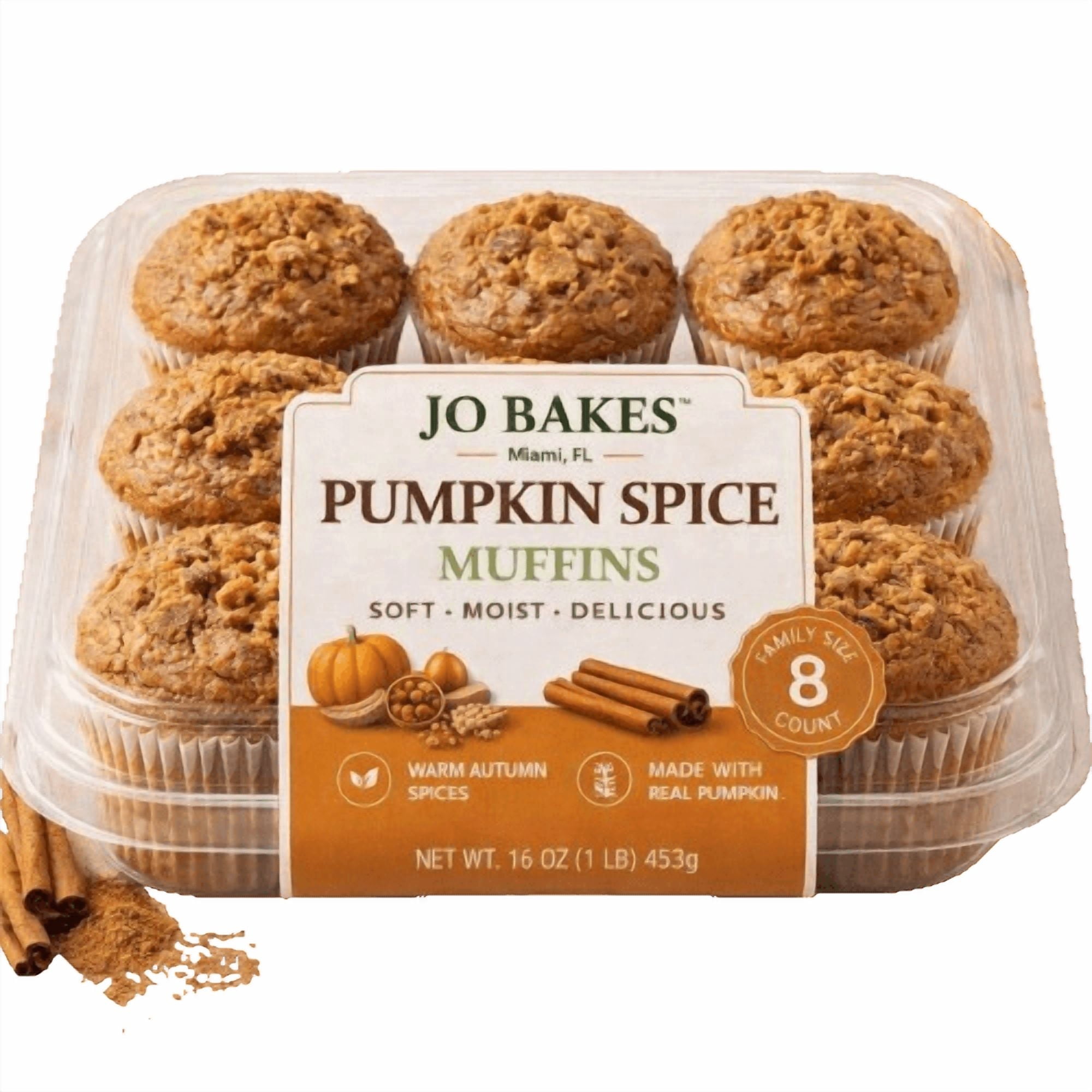 JO BAKES Pumpkin Spice Muffins, 8 Count – Soft & Moist Bakery Style
