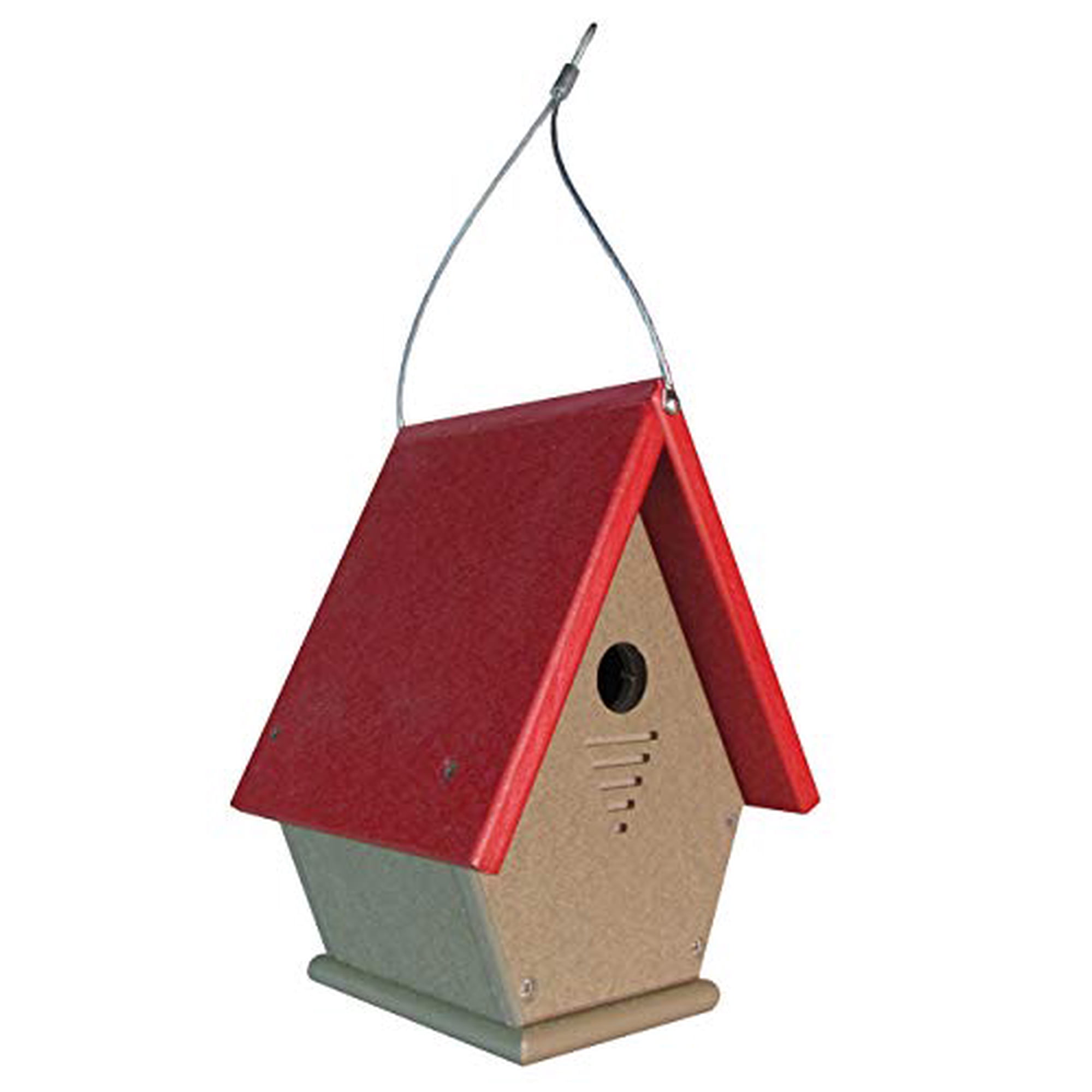 JCs Wildlife Recycled Poly Lumber Wren Chateau Birdhouse (Tan/Cardinal Red)