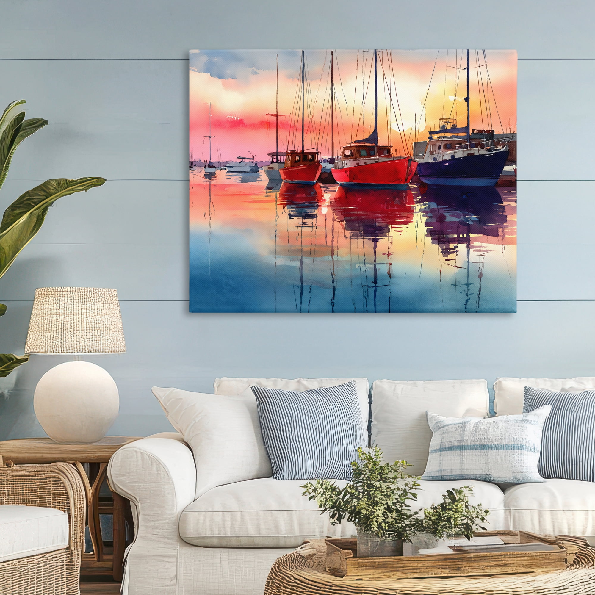 Stupell Industries Red & Blue Boats at Sunset Canvas Wall Art, design by Franklyn Gregory