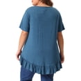 thumbnail image 4 of DARING DIVA Women's Plus T Shirt Henley V Neck Button Up  Ruffled Hem Blouses Tops 5X Blue, 4 of 6