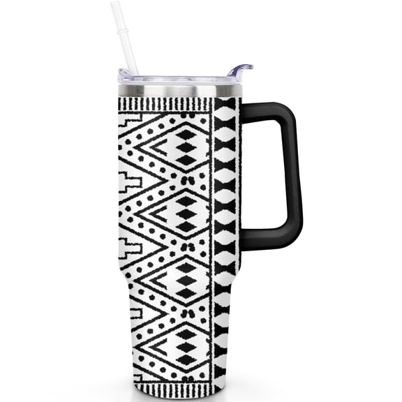 40 oz Bohemia Tumbler with Handle Flip Straw Lid Travel 40oz Boho Tumblers Lids Straws Vacuum Insulated Leak Proof Stainless Steel Cup Mug Gifts for Couples Him Her