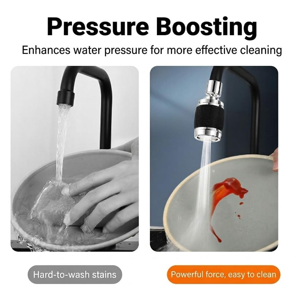 Splash Proof Booster Swivel Kitchen Filter Tap, 360° Degree Faucet Aerator with 3 Water Flow Modes, Universal Adapter Included, Easy Installation, Suitable