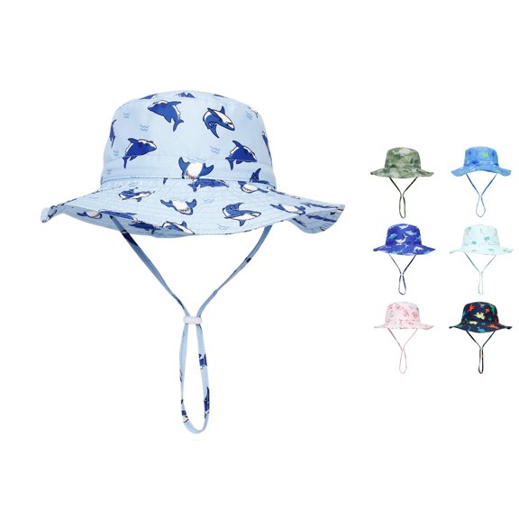XIYON Kids Girls Boys Sun Hat With Adjustable Straps Print Wide Brim Upf 50 Summer Lightweight Breathable Cap For Outdoor Activities,Sky Blue,S