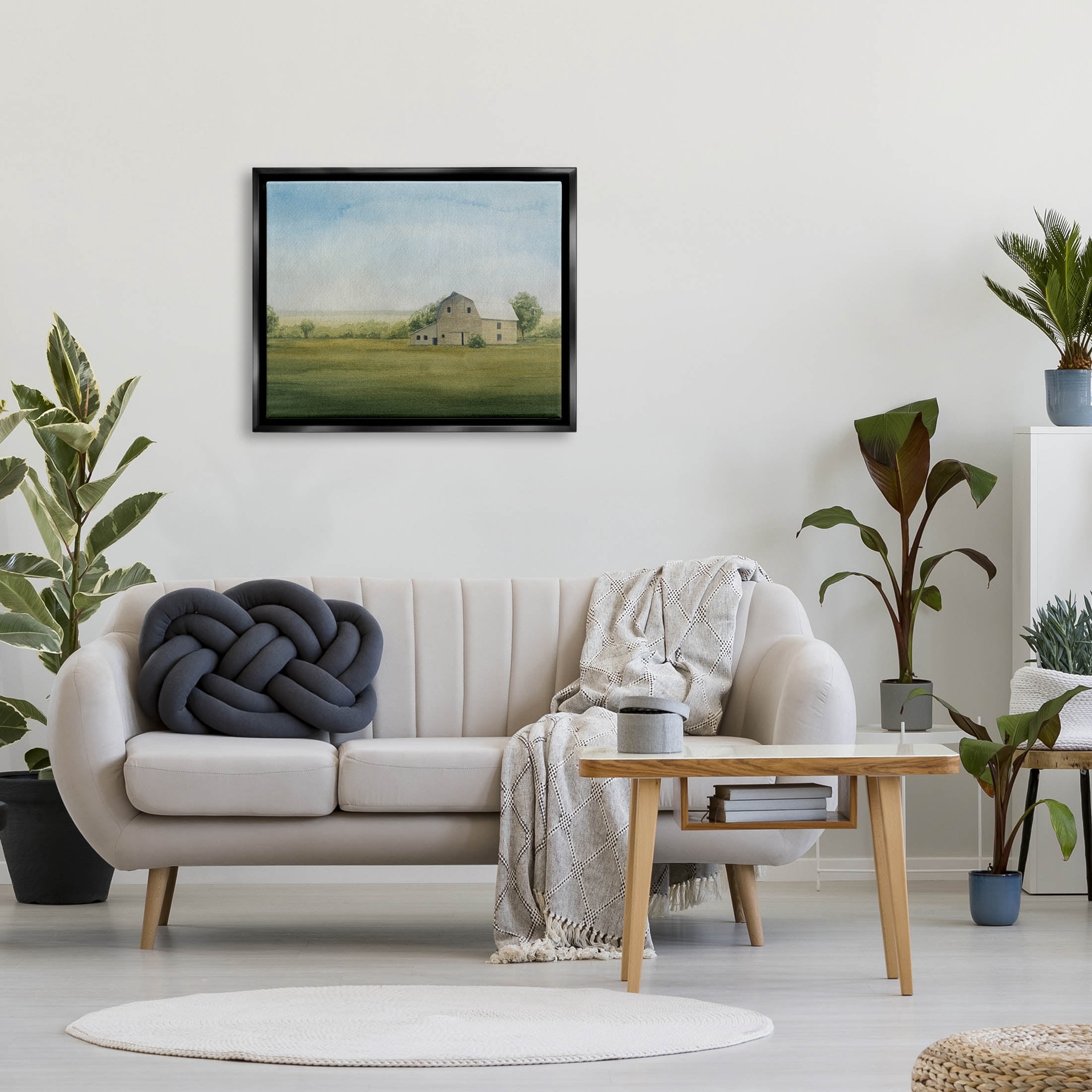 Stupell Industries Countryside Grassland Barn Painting Jet Black Floating Framed Canvas Print Wall Art, Design by Grace Popp