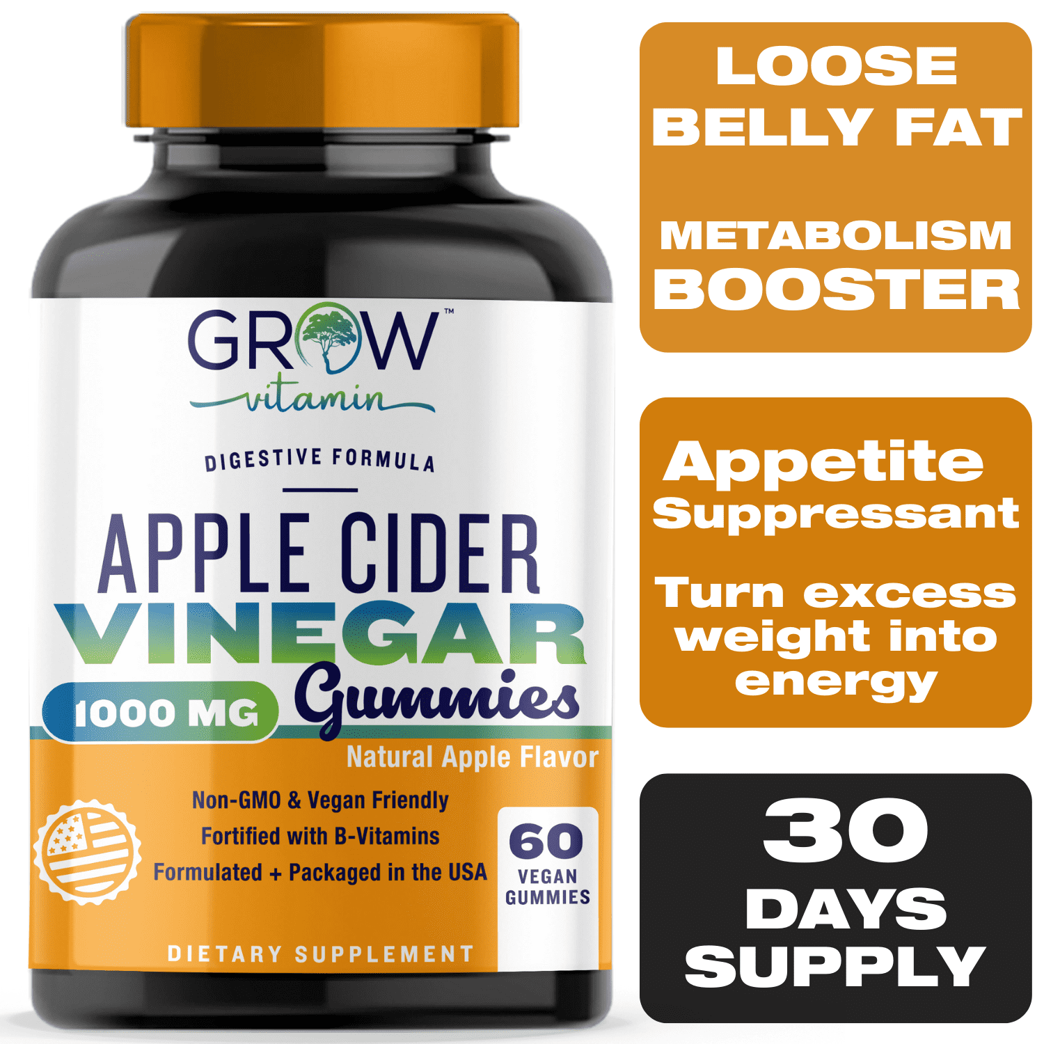 Apple Cider Vinegar Gummy Vitamins - Detox & Weight Management with The Mother, Vegan, Non-GMO Made with Apples, Beetroot, Vitamin B6 & B12, Superfoods, Reduce Appetite & Bloating, 60 Count