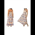 thumbnail image 3 of Vestido Maxi Floral de Verano 2025 para Mujer, Sin Mangas, con Tirantes Finos, Estampado, Fruncido, Estilo Bohemio, para Playa Rojo y Azul L, 3 of 6