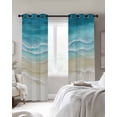 thumbnail image 3 of Teal Beige Gradient Beach Blackout Curtains for Bedroom Living Room, Abstracts Seaside Ocean Wave Coastal 90 In Long Thermal Insulated Room Darkening Drapes Grommet Window Treatments, 52 x 90 In, 3 of 9
