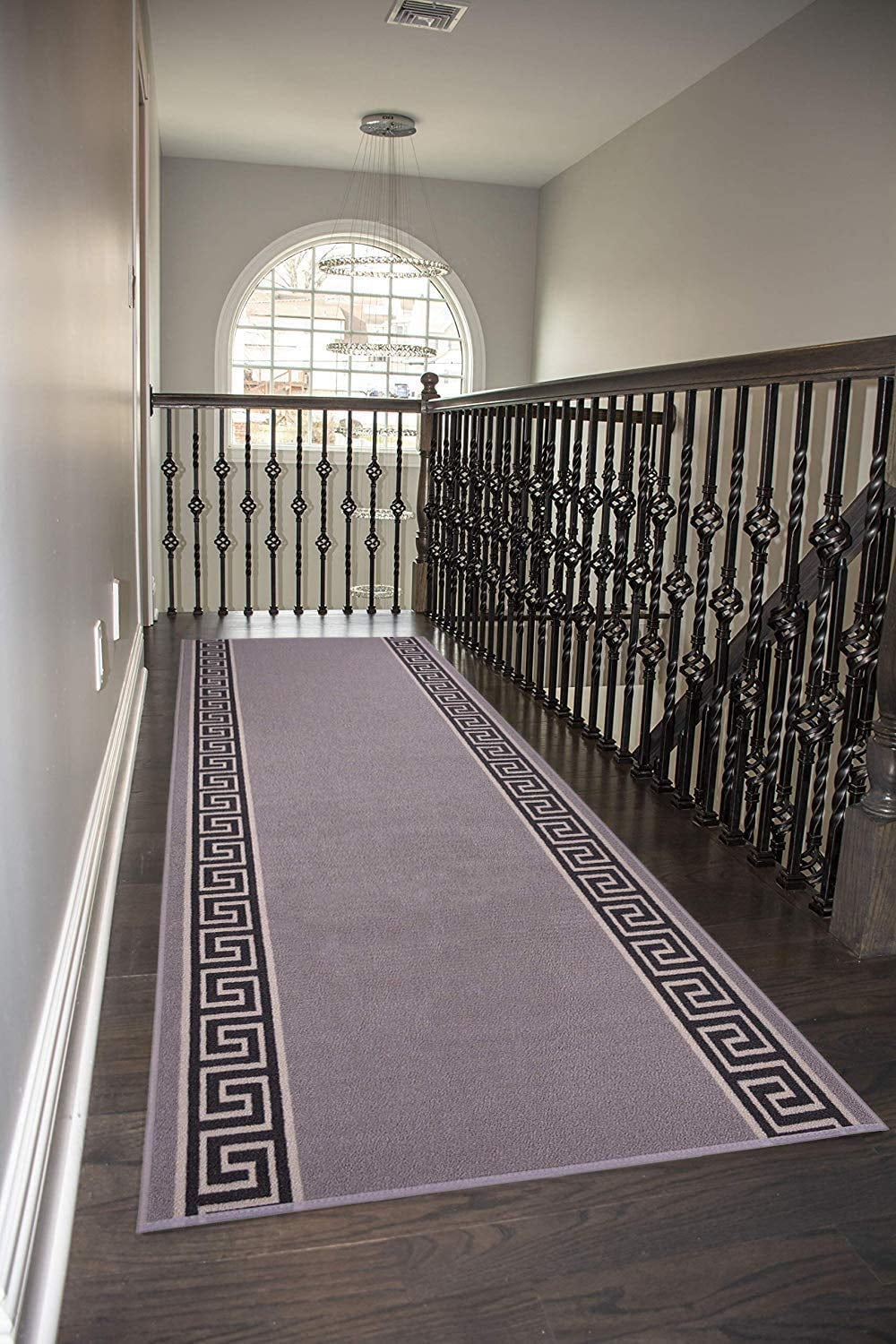 Custom Size Runner Rug Bordered Grey Color Greek Key Meander Design Roll Rug Runner Choice of Your&nbsp;Length by Feet&nbsp;Slip Resistant Latex Back Cut to Size Runner Rugs Customize in USA Facility