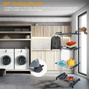 Foldable Drying Hanger, iMountek 3-Tier Foldable Rolling Drying Rack Laundry Clothes Storage Hanger with Dual Side Wings