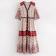 thumbnail image 4 of Mujeres Faldas Largas Bohemia Patchwork Pecho Vestido de Cárdigan, Vestido Largo Casual para Toda la Temporada, 4 of 4