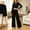 Black, variant on Kyntgho Women's Cotton 2 Piece Lounge Set, Long Sleeve Crew Neck Crop Top and Cropped Wide Leg Pants, Casual Matching Outfit