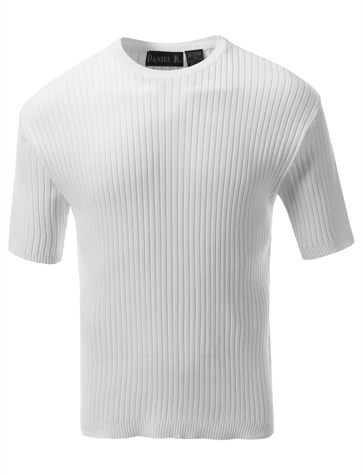Daniel K Men s Crewneck Short Sleeve Large Ribbed Sweater Cream S