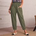 thumbnail image 3 of Gibobby pantalones de mezclilla para mujer Pantalones de algodón y lino para mujer, pantalones informales con cintura elástica, pantalones con bolsillo (Verde, S), 3 of 5