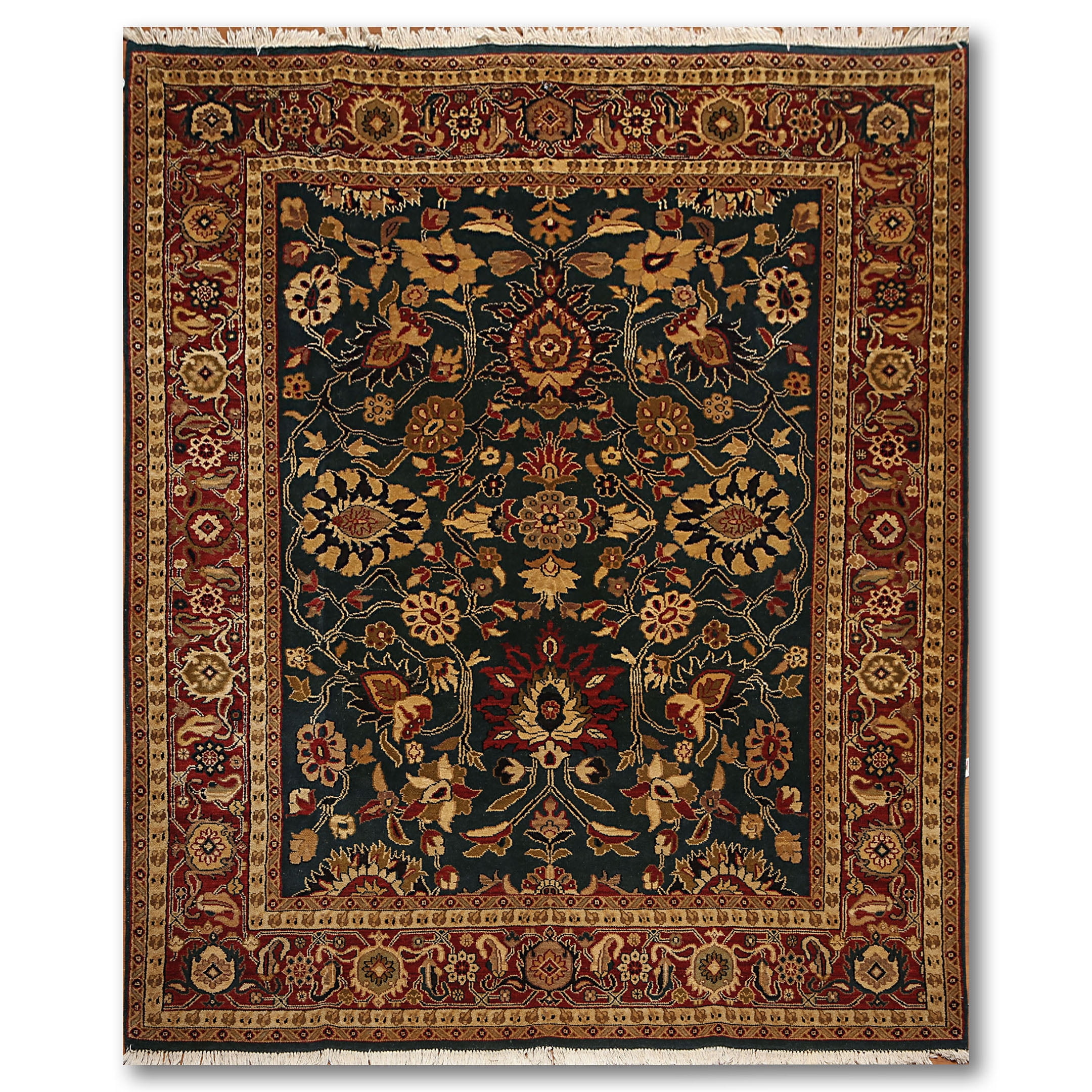 7'10"x10'1" Dark Blue Burgundy Gold, Black, Brown, Multi Color Hand