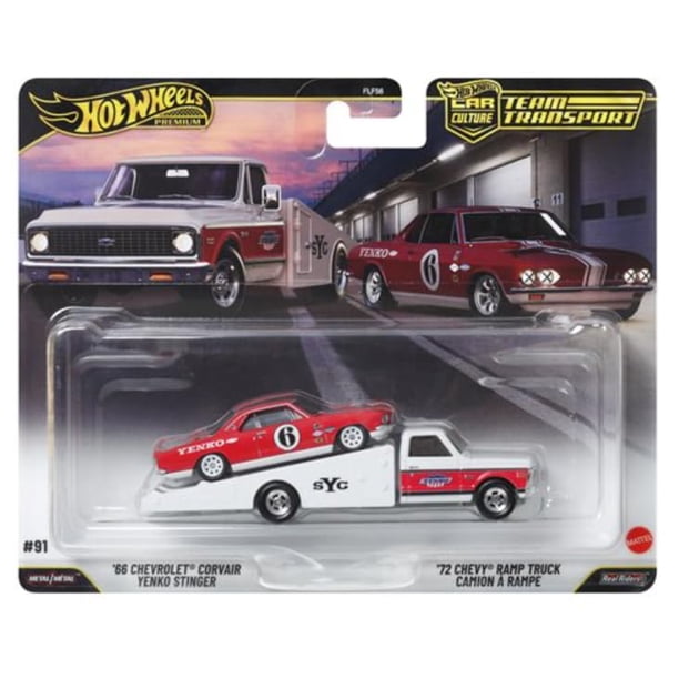 Camión Toy Hot Wheels Team Transport del 66 Chevrolet Corvair y Chevy Ramp del 72 a escala 1:64