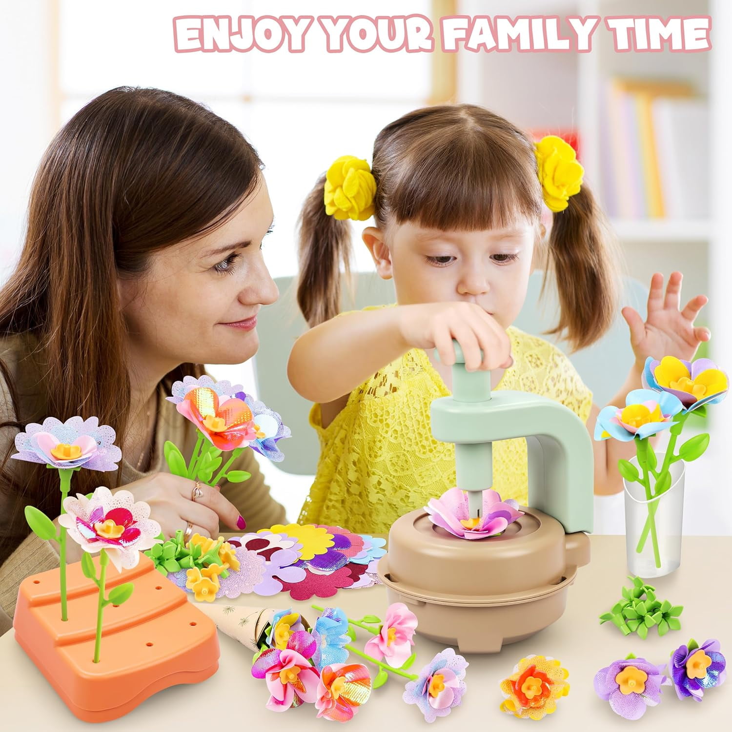 Fabric Flower Bouquets Toys for Kids, Educational Arts & Crafts Kit,  Flower Making Set for 4-8 Year Old Girls