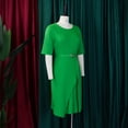 thumbnail image 3 of AURA Womens Pleated Midi Dress High Waist Belted A Line Crewneck Five Sleeve Elegant Summer Work Dress with Zipper, 3 of 9