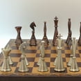 thumbnail image 2 of Brass Art Deco Chess Set with Brown / Gold Faux Leather Board, 2 of 2