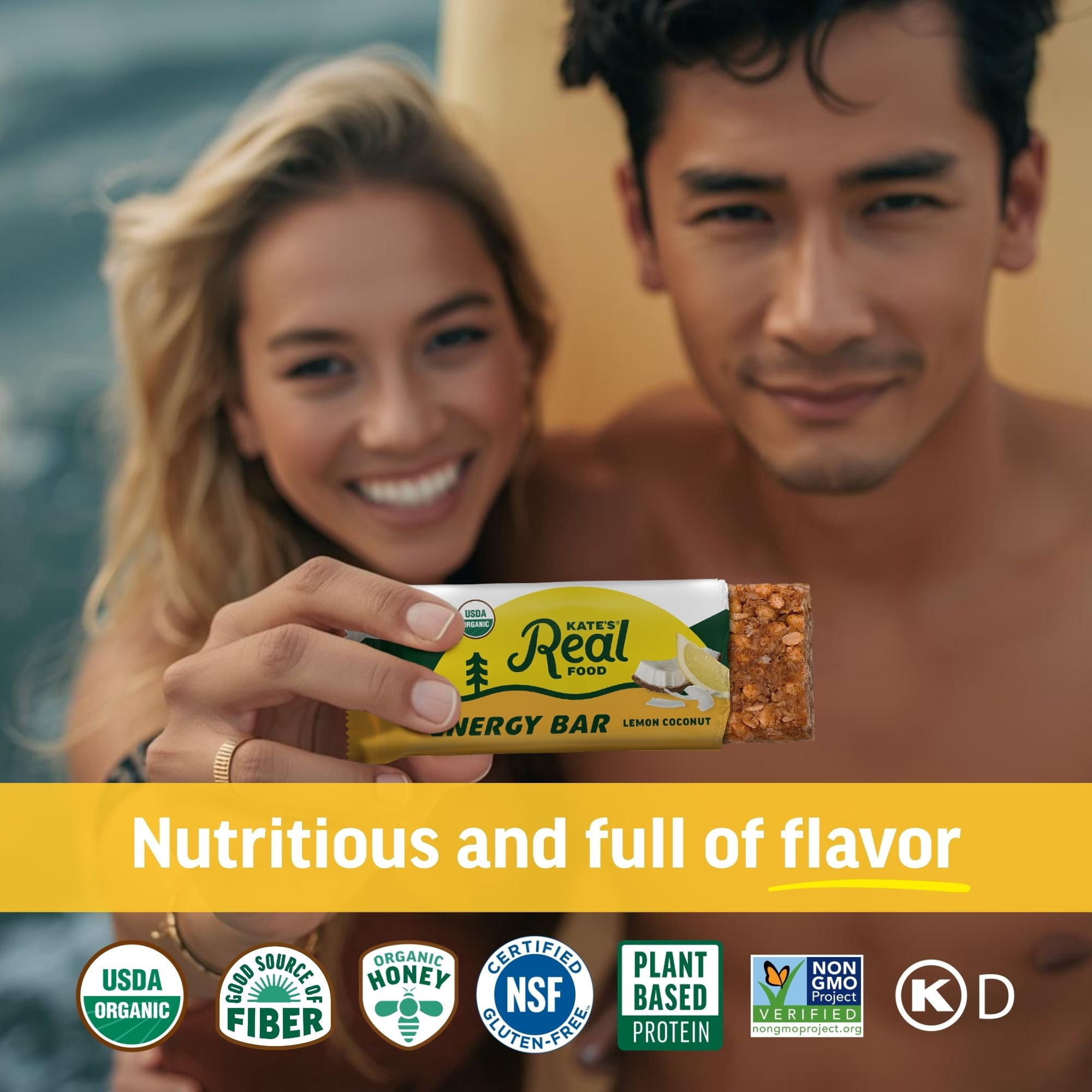 Kate’s Real Food Organic Granola Lemon Coconut All Natural Energy Bars - Non GMO, Soy Free, Whole Grain, and Made with Gluten Free Oats - 12 count