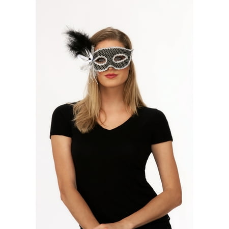 Way to Celebrate Mardi Gras Mardi Gras Silver Net Mask with Flower