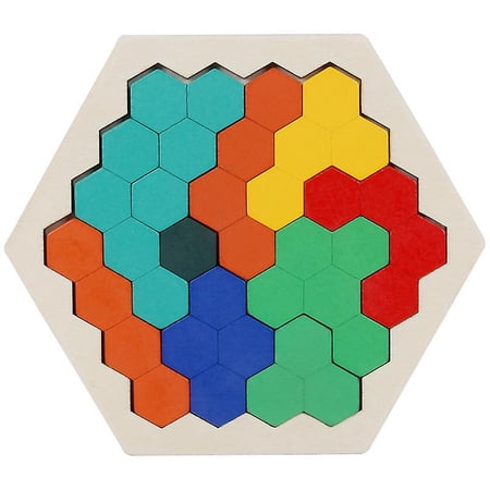 Wooden Hexagon Puzzle Geometry Shape Block Tangram Brain Teaser Toy ...