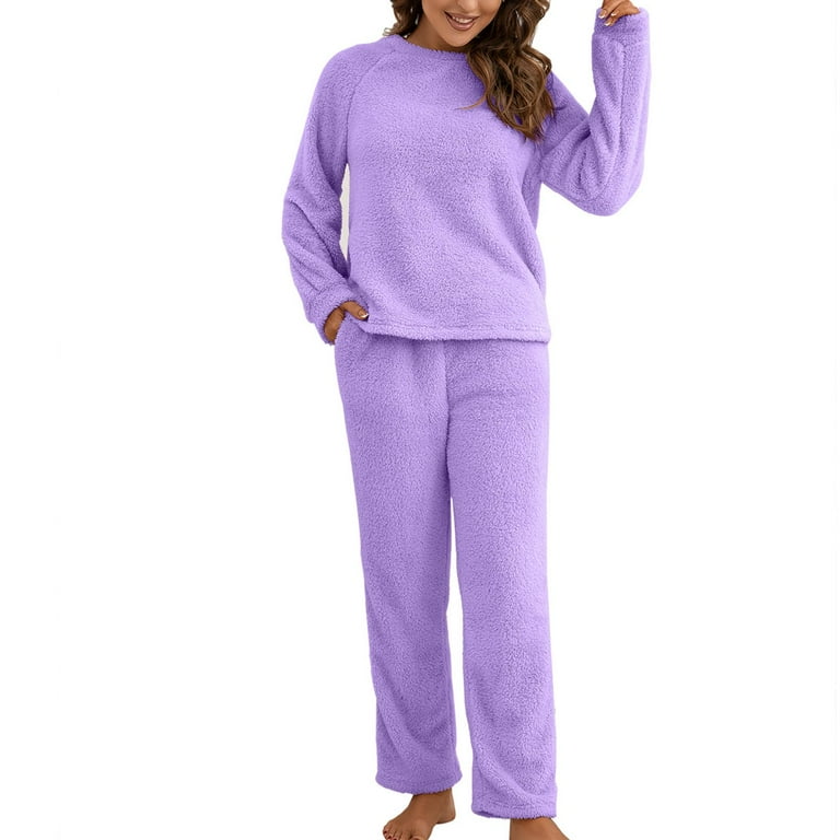 SWSMCLT Women's Cute Fuzzy Pajama Set Warm Warm 2 Piece