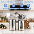 thumbnail image 5 of Bxaolu Set of 2 Kitchen Utensils Holder, Stainless Steel Cooking Utensils Organizer Kitchen Tools Flatware Holder Utensil Drying Cylinder Countertop Silverware Caddy, Silver, 5 of 8