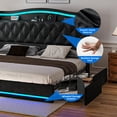 thumbnail image 4 of DEXTRUS Upholstered King Size Bed Frame with Drawers & Tall Headboard, Velvet Bed Frame with LED Lights & Charging Station, Black, 4 of 8