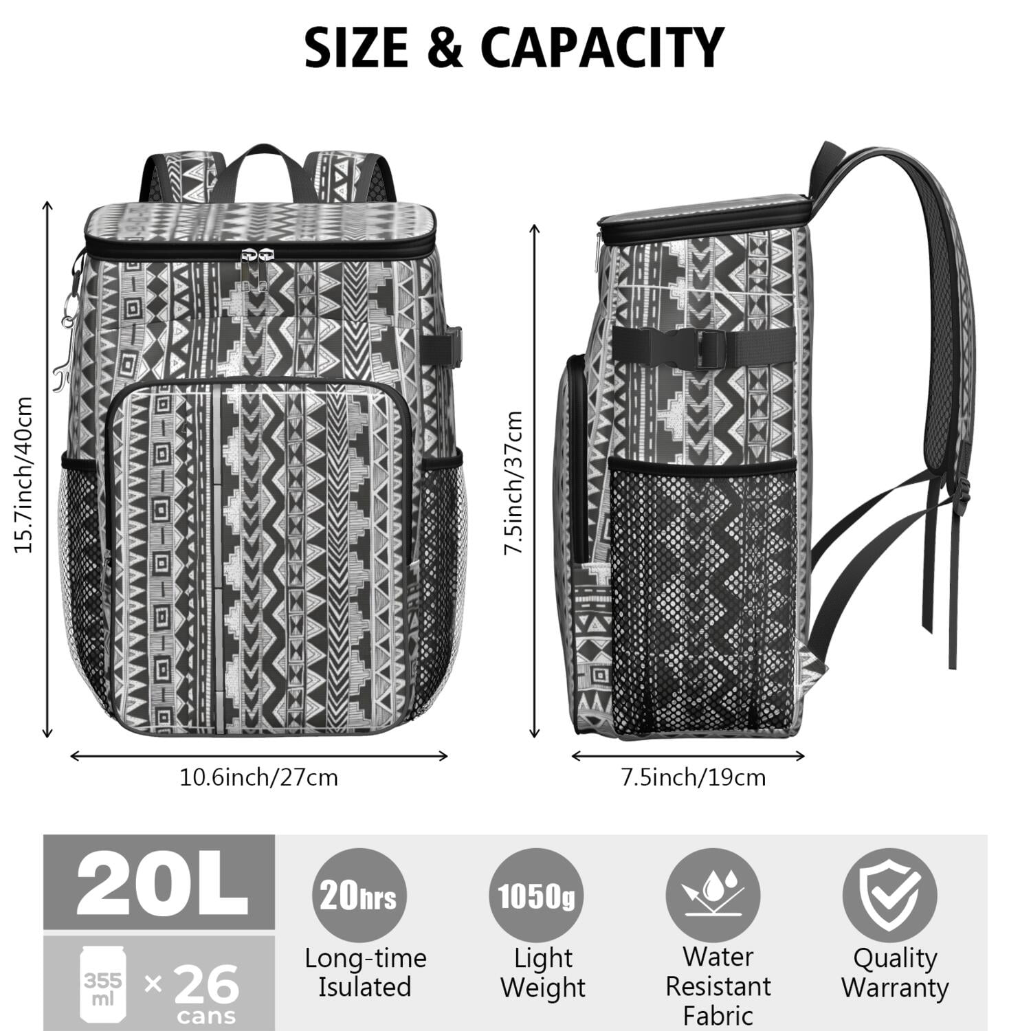 Travel Cooler Bag - Boho Bohemia Pioneer Flower Geometric Line Art Camping Beer Cooler Backpack with Bottle Opener- Waterproof Insulated Picnic Backpacks - Cooler Bag for Beach