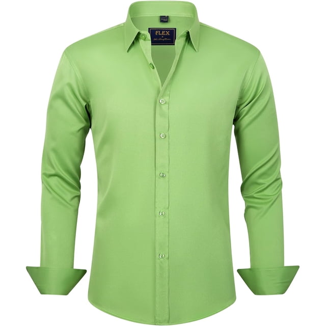 J.VER Camisas de vestir para hombre, camisa formal de manga larga, elástica, sin arrugas, informal, con botones