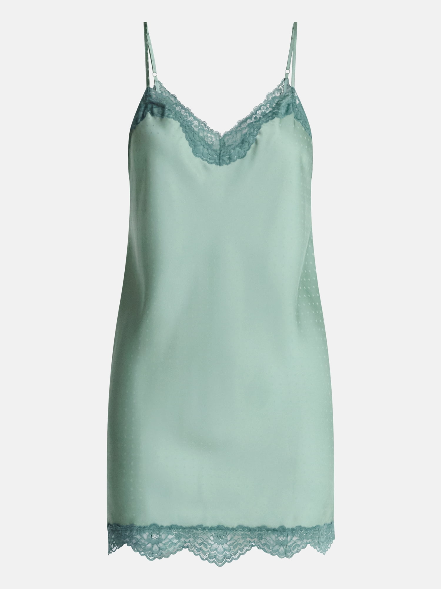 Joyspun Women's Lace Trim Stretch Satin Chemise, Sizes S-3X
