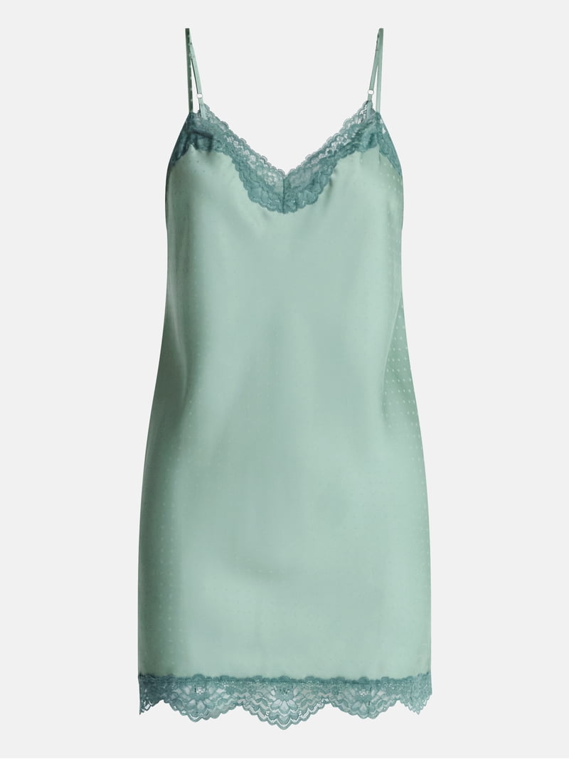 Joyspun Women's Lace Trim Stretch Satin Chemise, Sizes S-3X